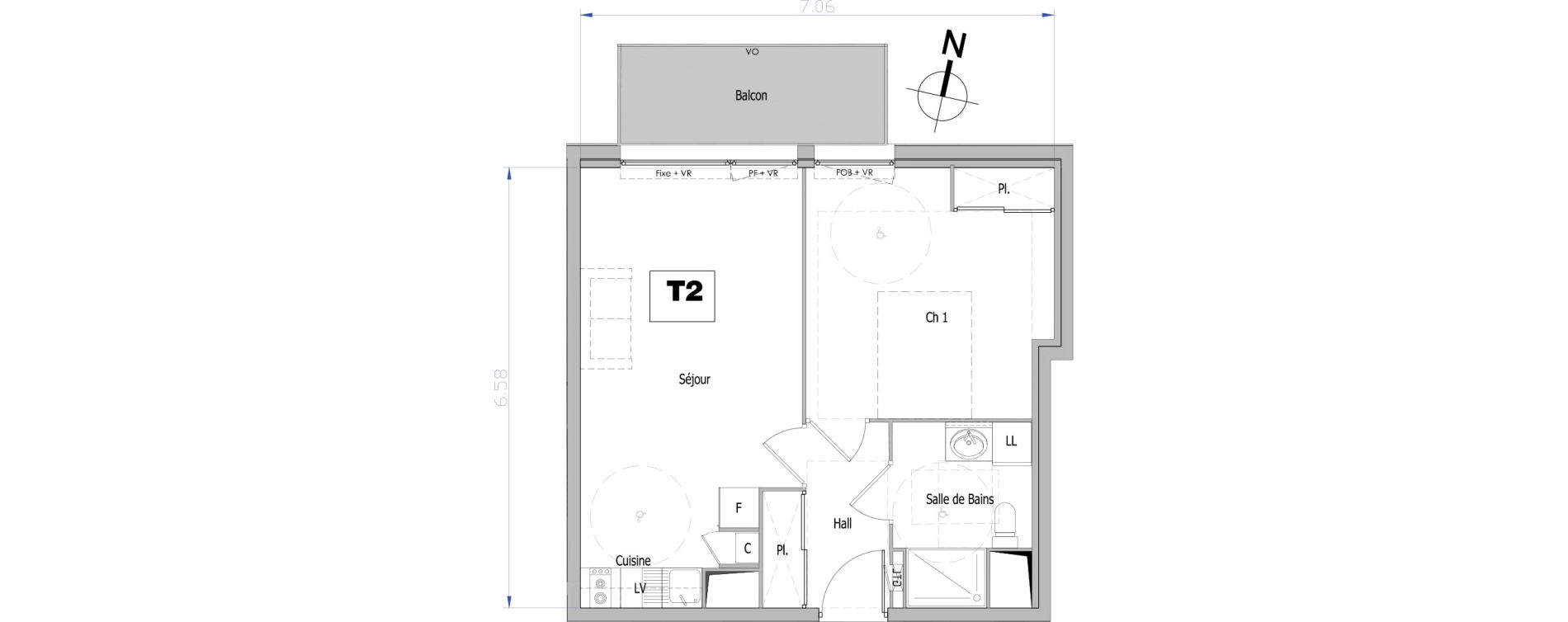 Appartement T2 de 43,23 m2 &agrave; Tourcoing Flocon - blanche porte