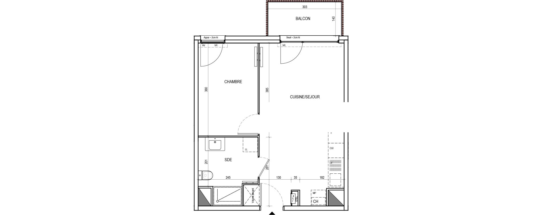 Appartement T2 de 38,04 m2 &agrave; Tourcoing Virolois