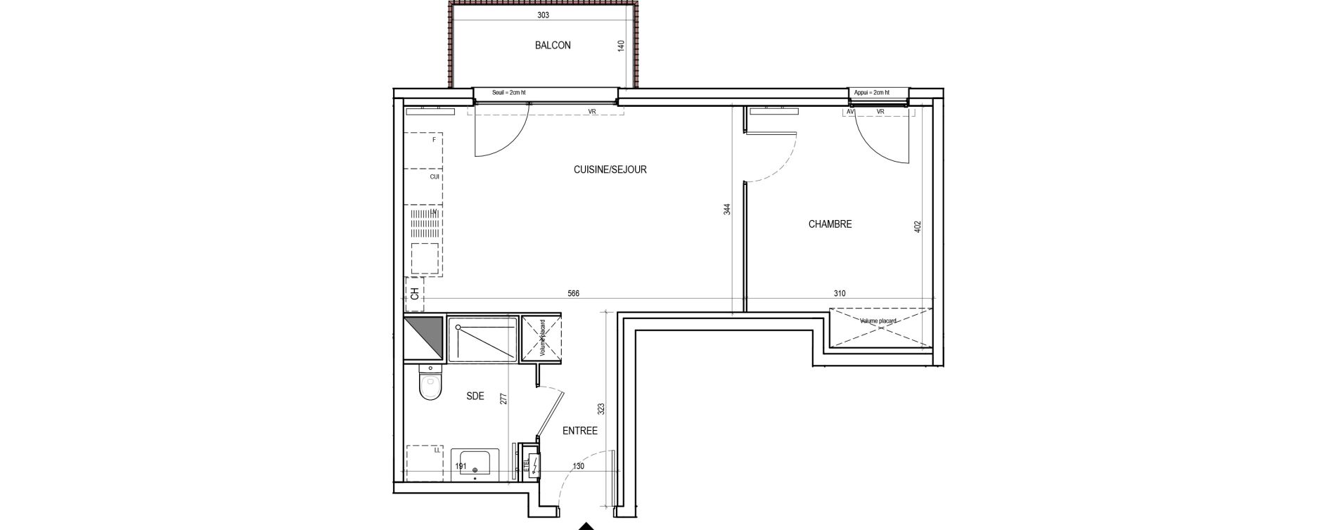 Appartement T2 de 40,63 m2 &agrave; Tourcoing Virolois