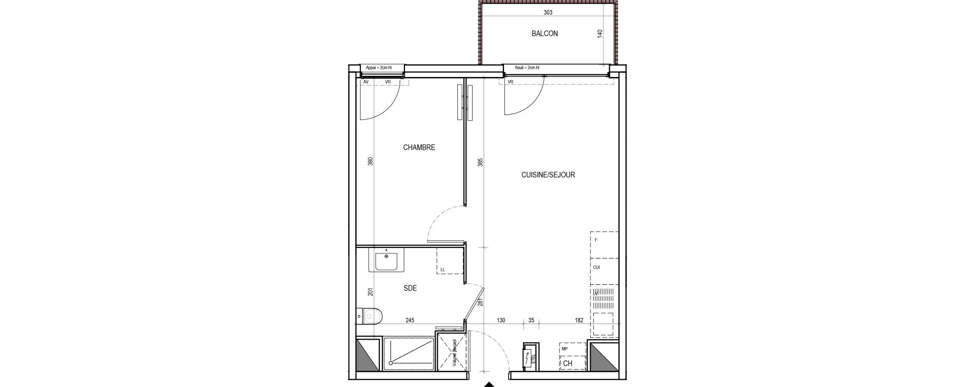 Appartement T2 de 38,04 m2 &agrave; Tourcoing Virolois