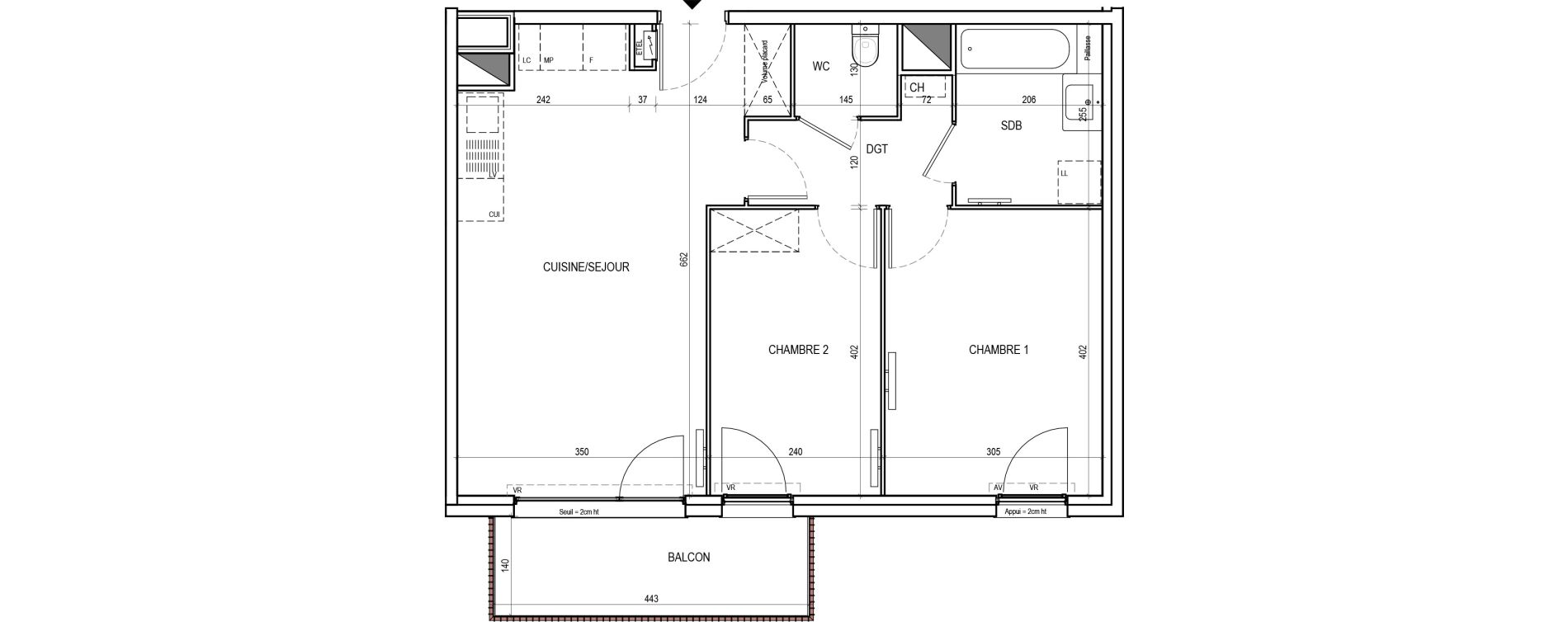 Appartement T3 de 57,37 m2 &agrave; Tourcoing Virolois