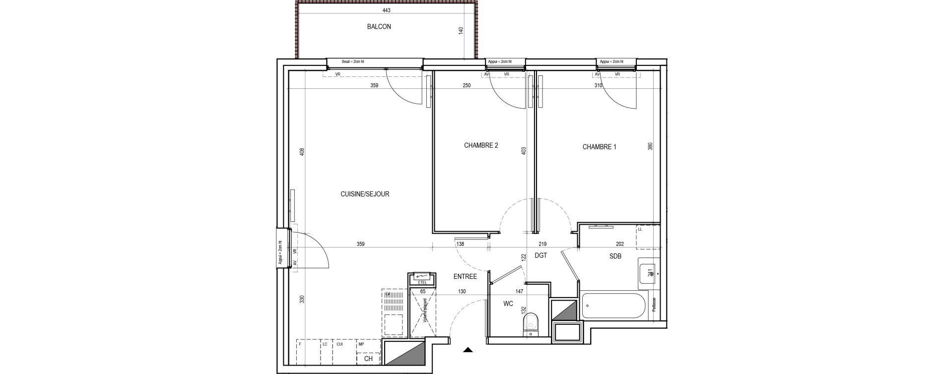 Appartement T3 de 60,59 m2 &agrave; Tourcoing Virolois