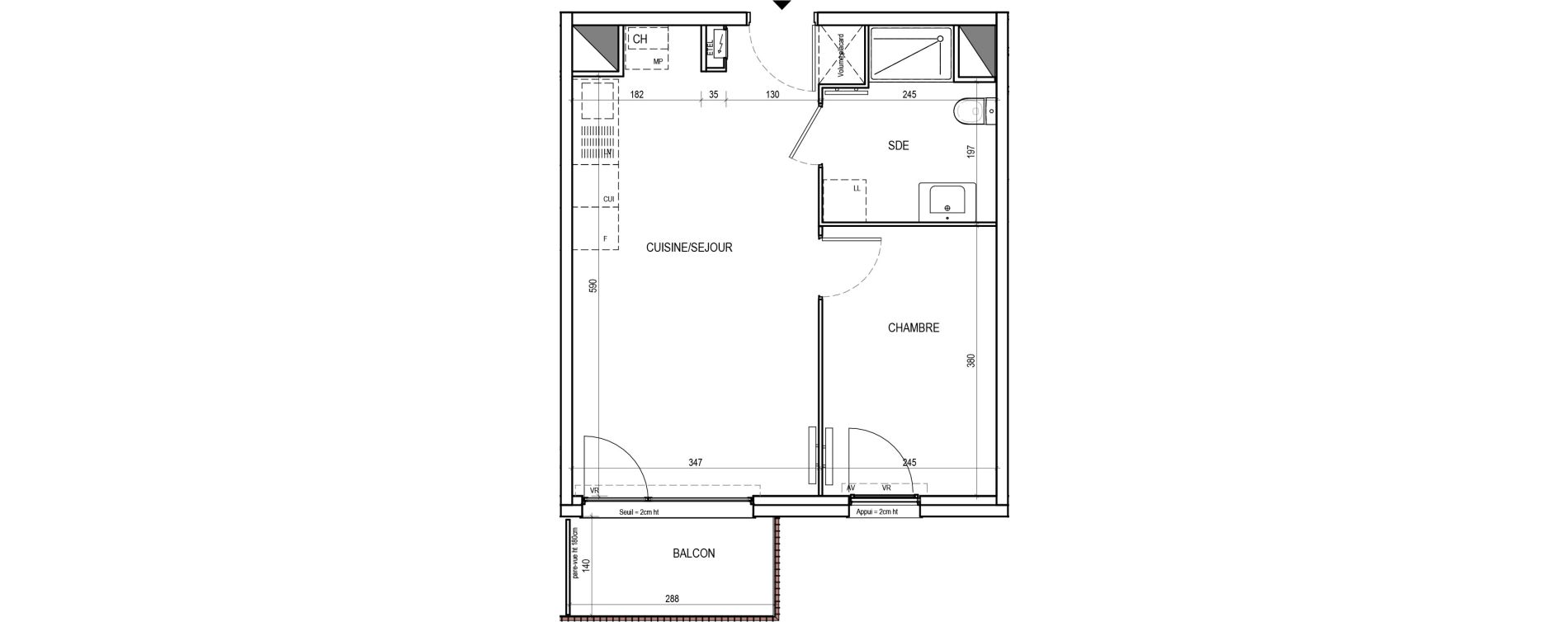 Appartement T2 de 37,84 m2 &agrave; Tourcoing Virolois