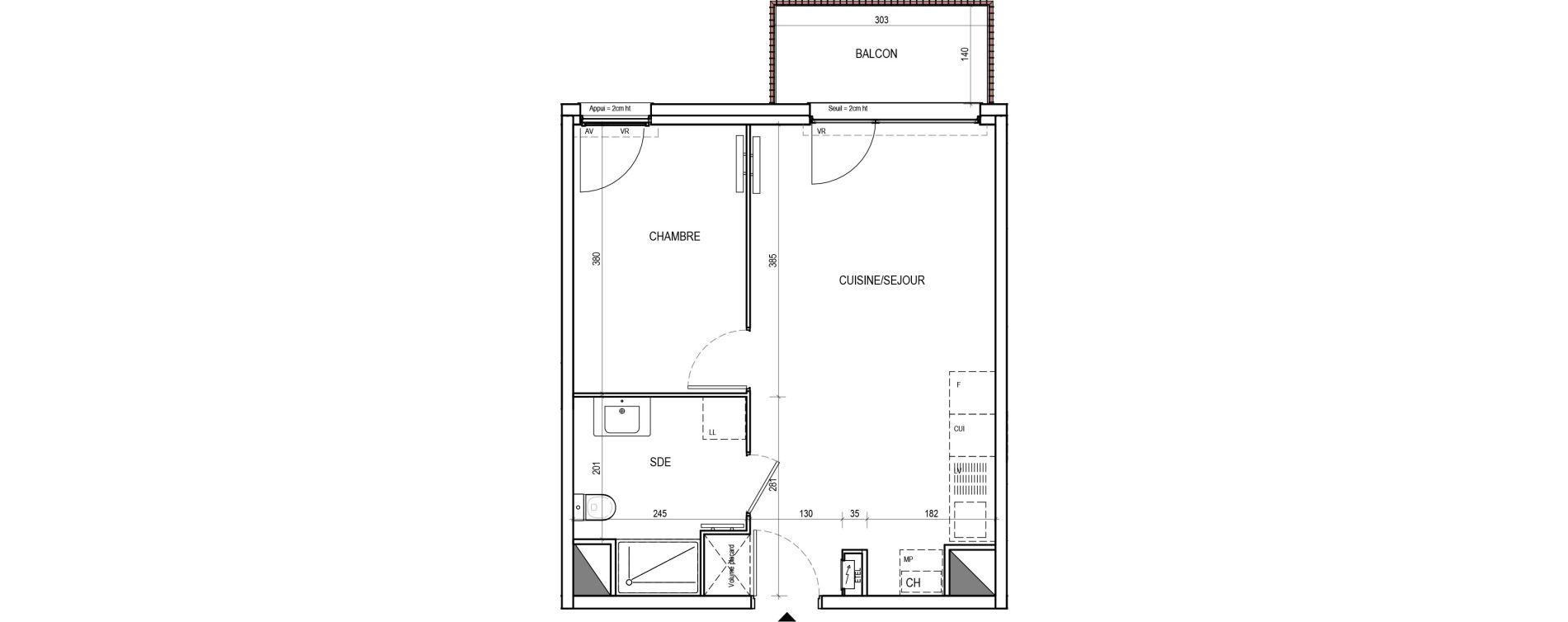 Appartement T2 de 38,04 m2 &agrave; Tourcoing Virolois