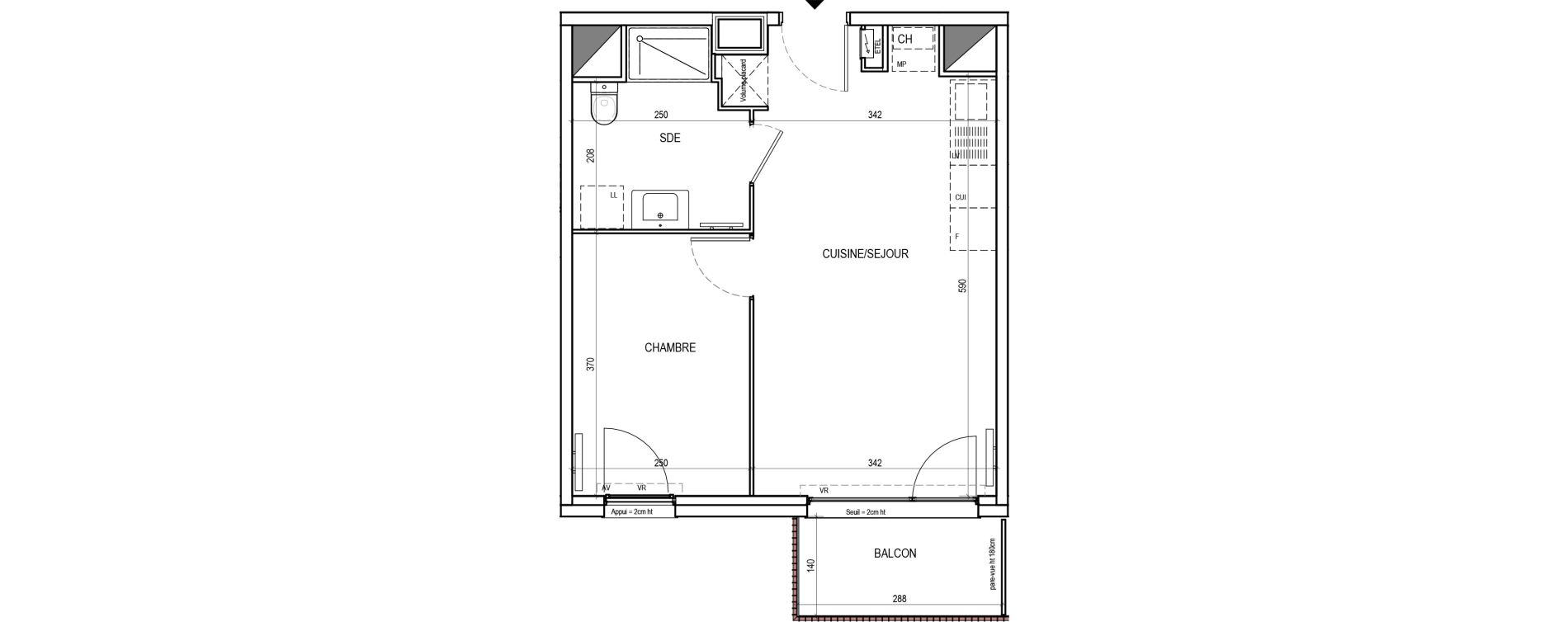 Appartement T2 de 37,31 m2 &agrave; Tourcoing Virolois