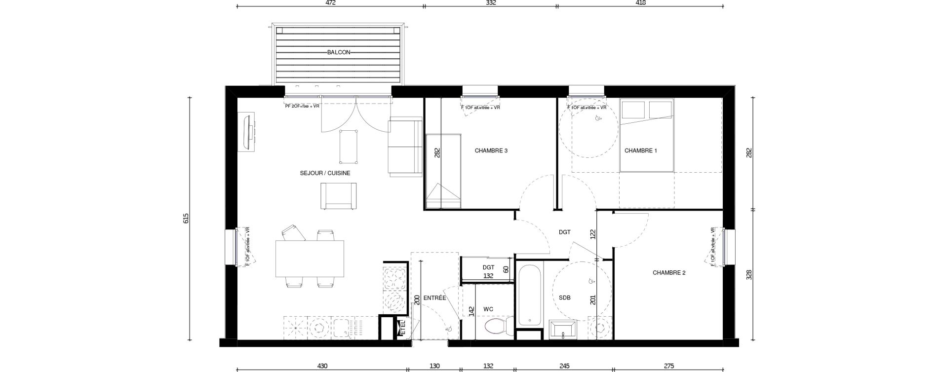 Appartement T4 de 73,70 m2 &agrave; Tourcoing Brun pain - les francs