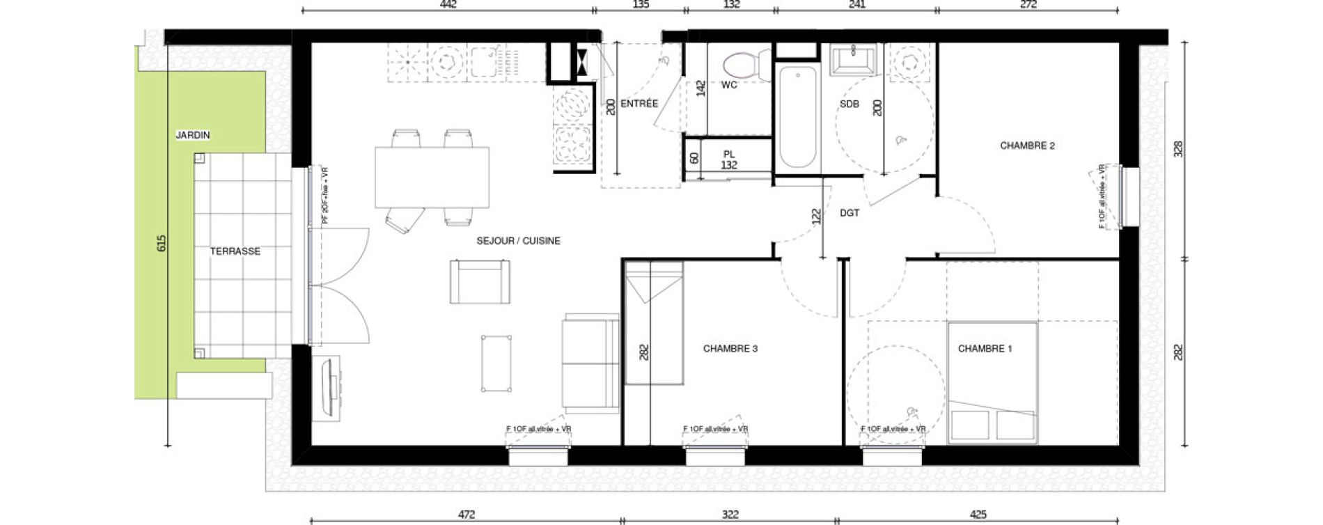 Appartement T4 de 73,60 m2 &agrave; Tourcoing Brun pain - les francs