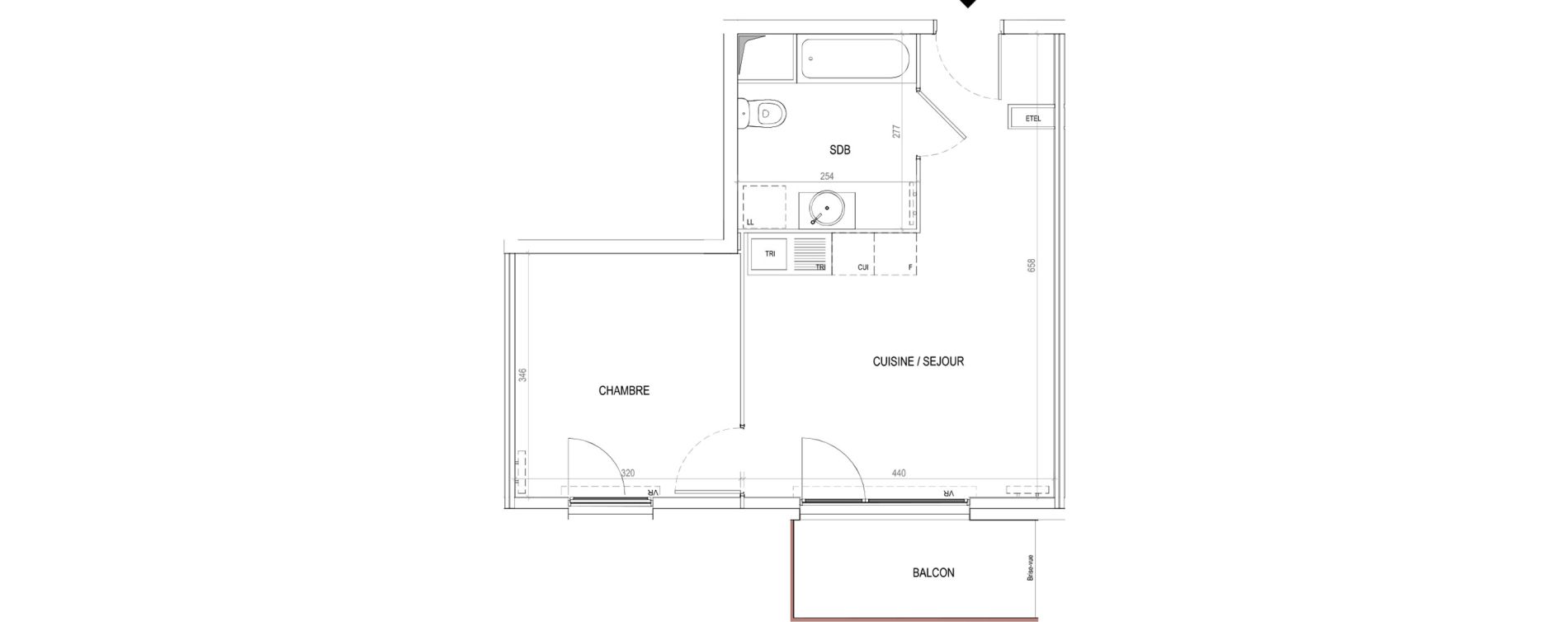 Appartement T2 de 39,10 m2 &agrave; Tourcoing Virolois