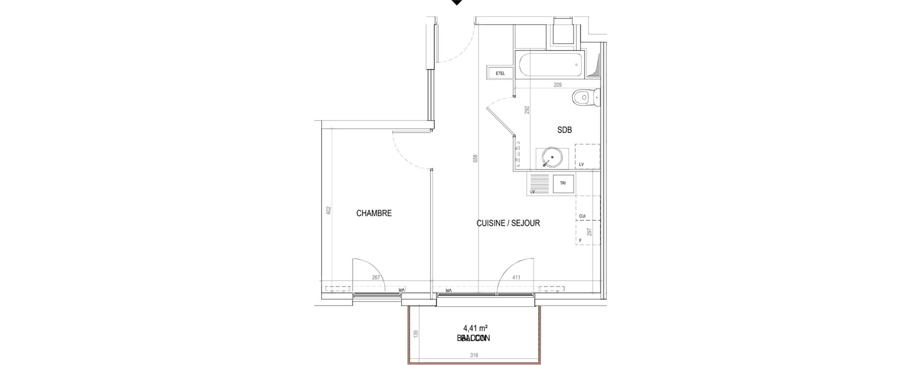 Appartement T2 de 35,57 m2 &agrave; Tourcoing Virolois