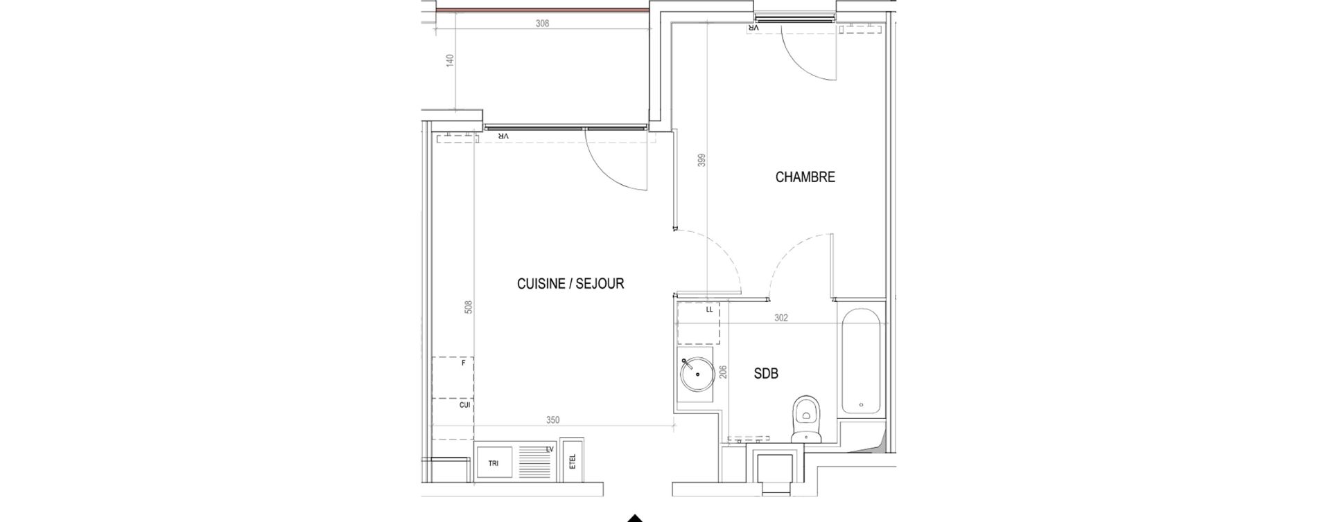 Appartement T2 de 35,82 m2 &agrave; Tourcoing Virolois