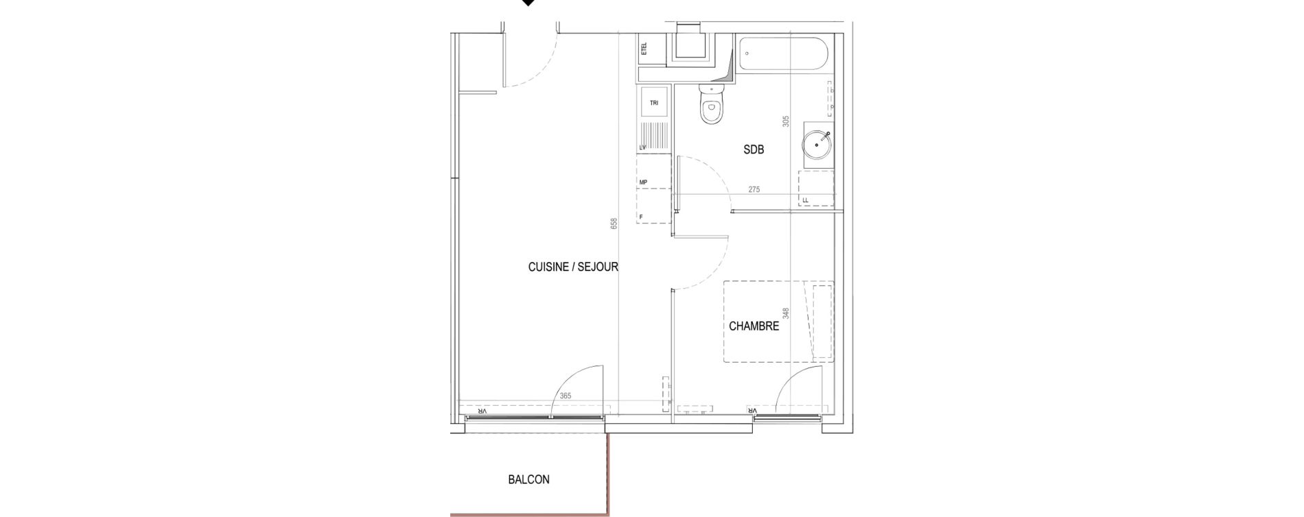 Appartement T2 de 40,53 m2 &agrave; Tourcoing Virolois