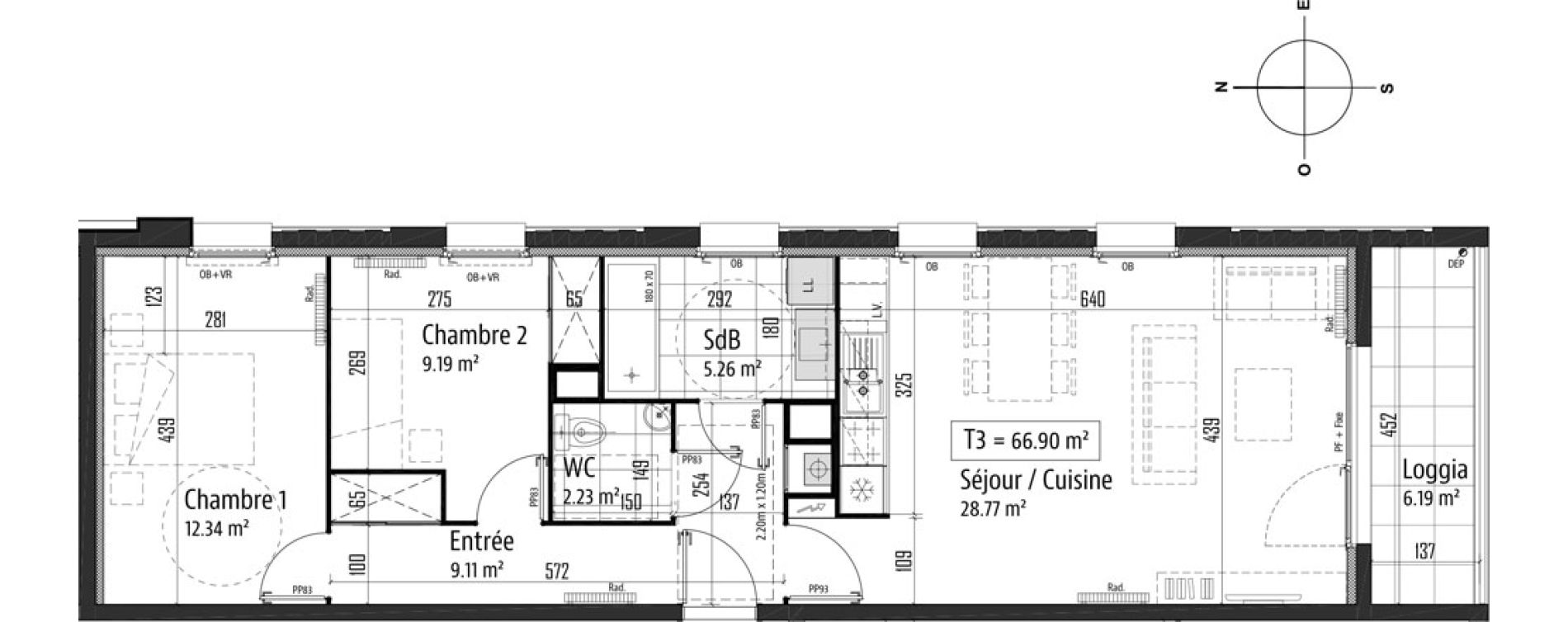 Appartement T3 de 66,90 m2 &agrave; Tourcoing Nationale
