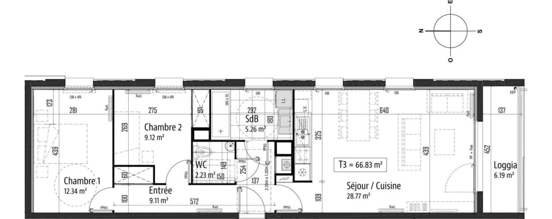 Appartement T3 de 66,83 m2 &agrave; Tourcoing Nationale