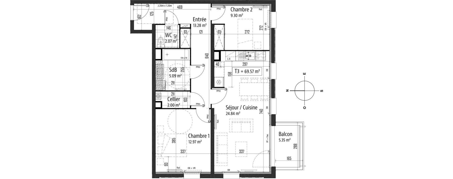 Appartement T3 de 69,57 m2 &agrave; Tourcoing Nationale