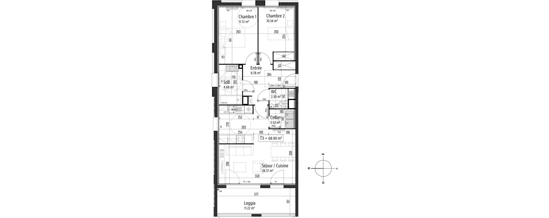 Appartement T3 de 68,90 m2 &agrave; Tourcoing Nationale