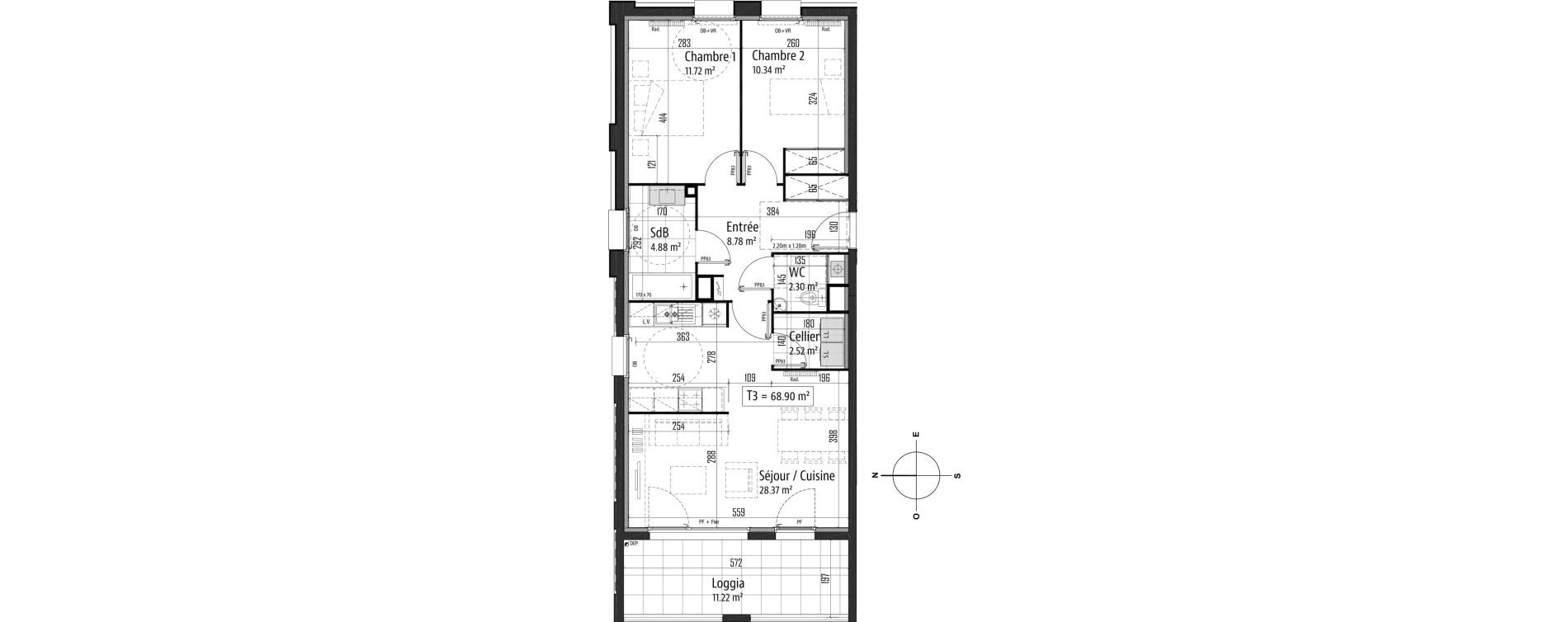 Appartement T3 de 68,90 m2 &agrave; Tourcoing Nationale