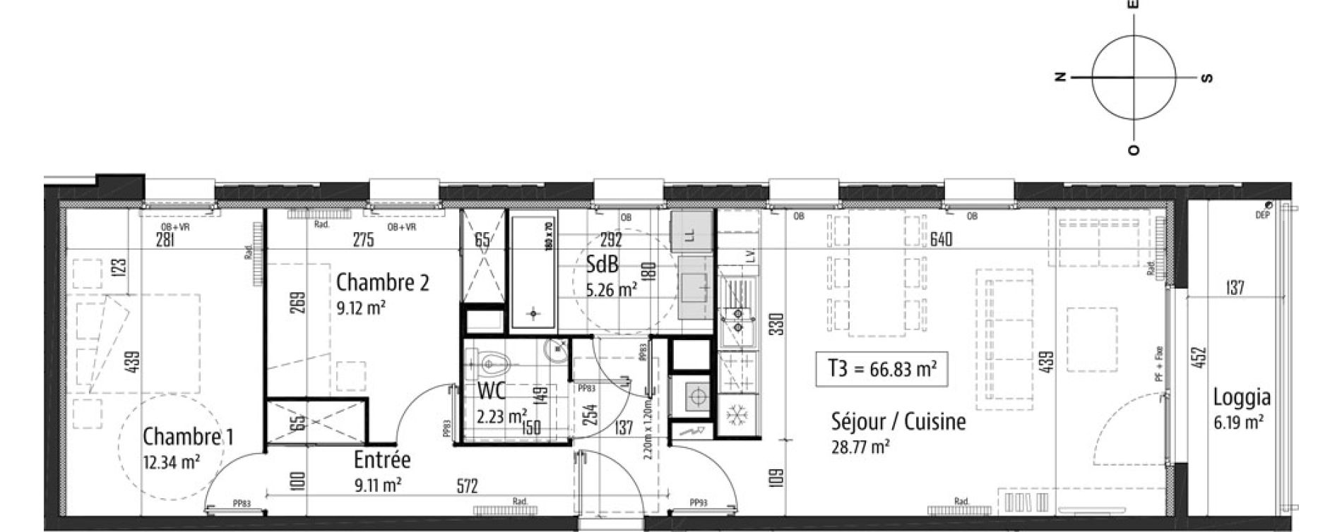 Appartement T3 de 66,83 m2 &agrave; Tourcoing Nationale