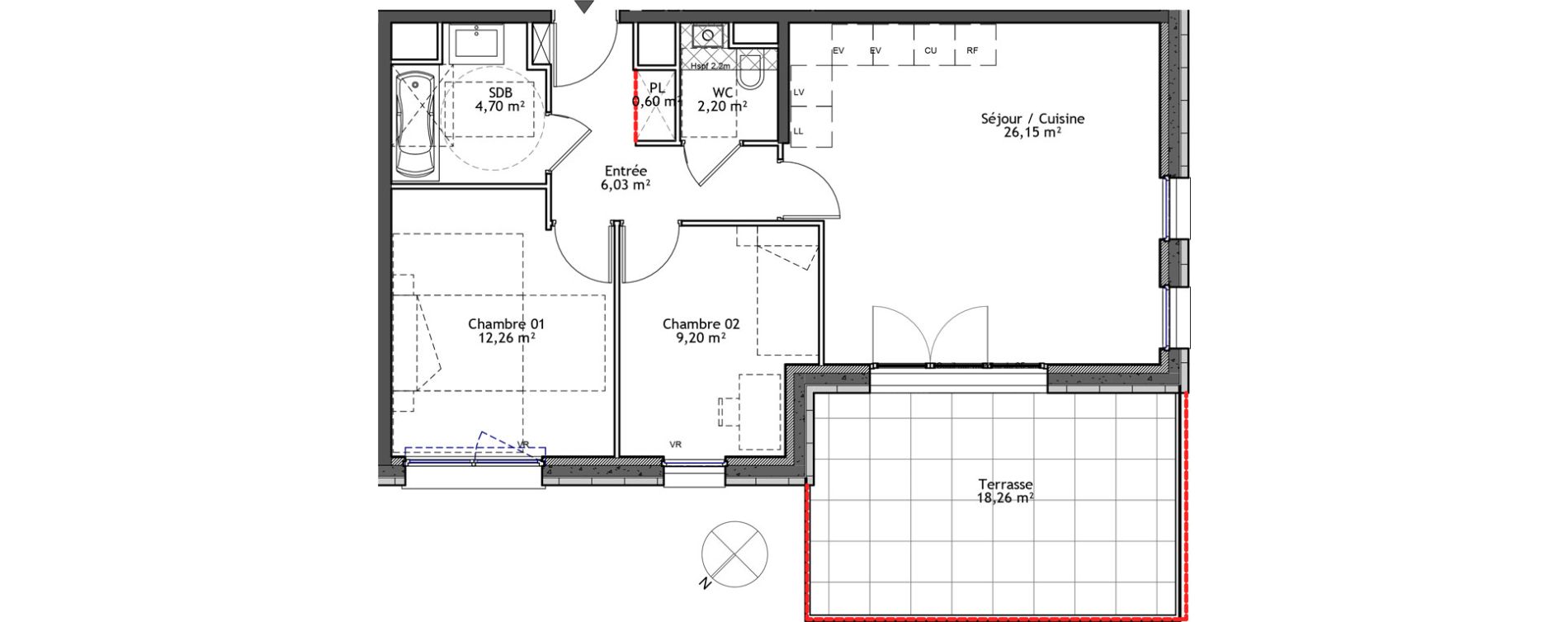 Appartement T3 de 61,14 m2 &agrave; Tourcoing Flocon - blanche porte