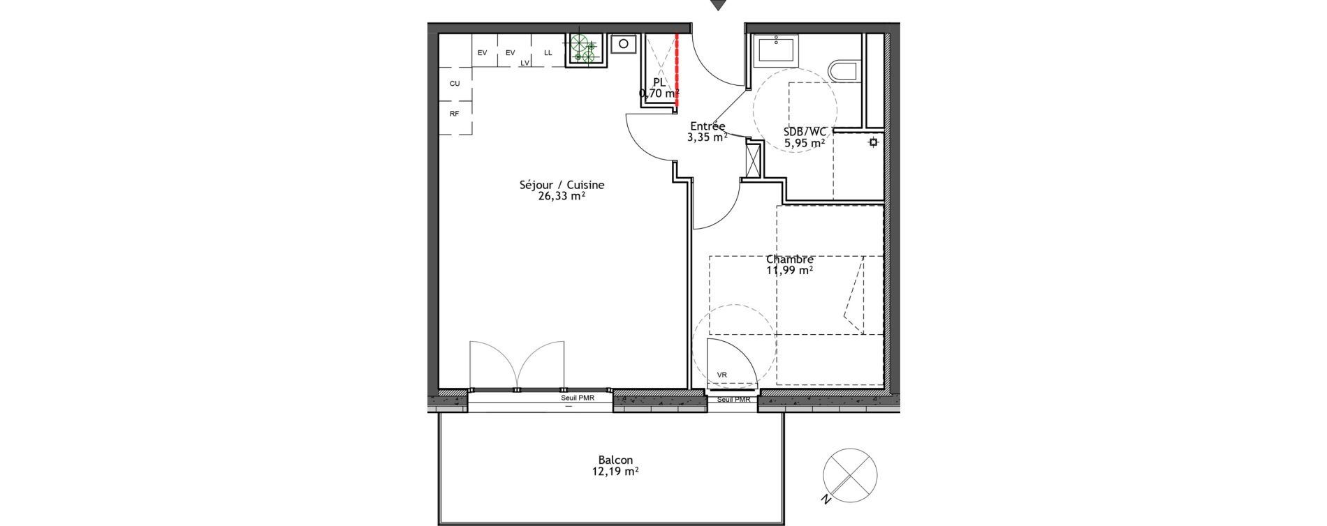 Appartement T2 de 48,32 m2 &agrave; Tourcoing Flocon - blanche porte