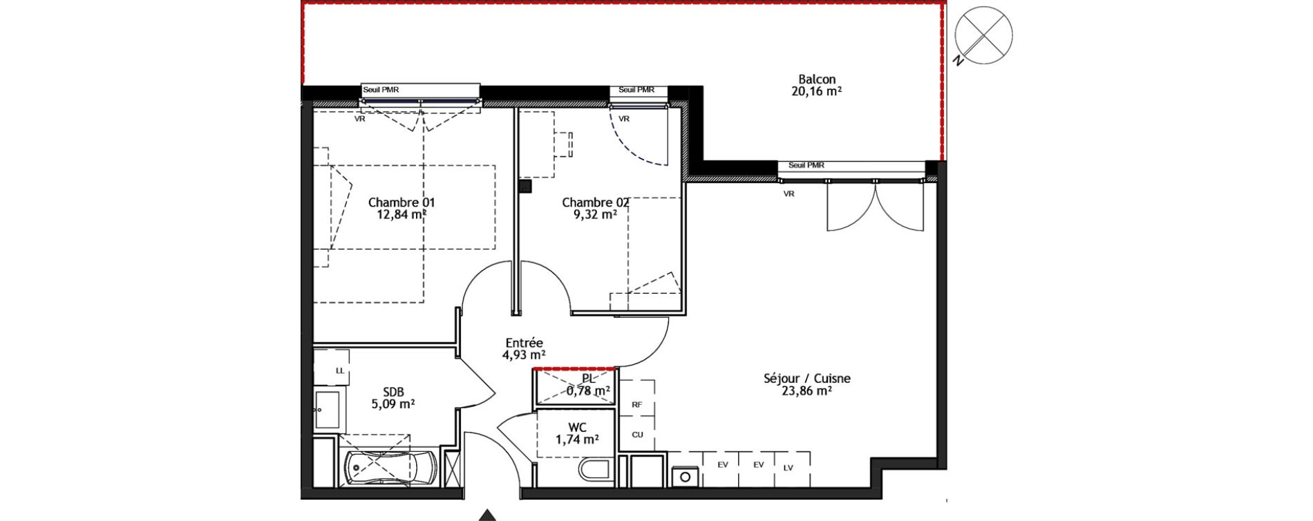 Appartement T3 de 58,56 m2 &agrave; Tourcoing Flocon - blanche porte