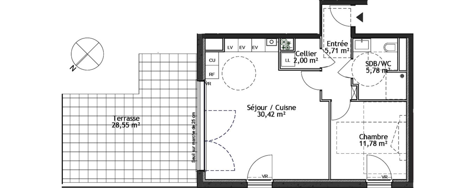 Appartement T2 de 55,69 m2 &agrave; Tourcoing Flocon - blanche porte