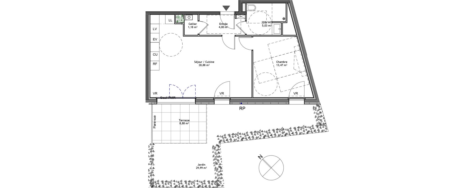 Appartement T2 de 52,56 m2 &agrave; Tourcoing Flocon - blanche porte
