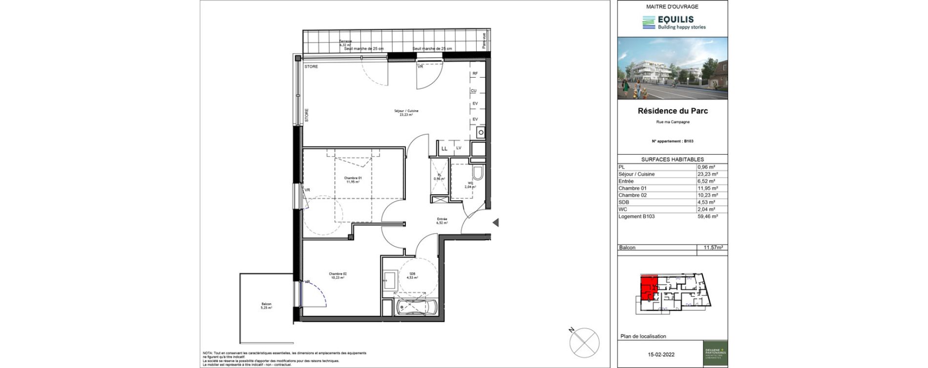 Appartement T3 de 59,46 m2 &agrave; Tourcoing Flocon - blanche porte