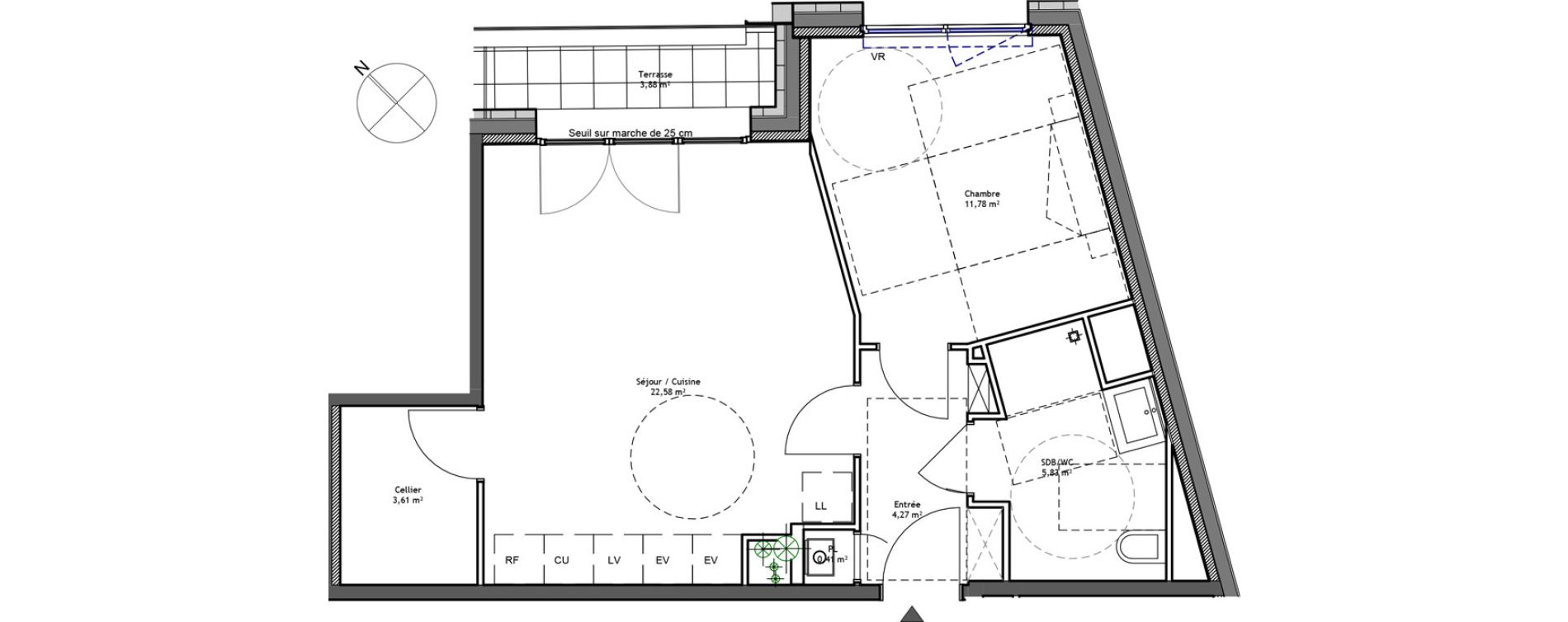 Appartement T2 de 48,48 m2 &agrave; Tourcoing Flocon - blanche porte