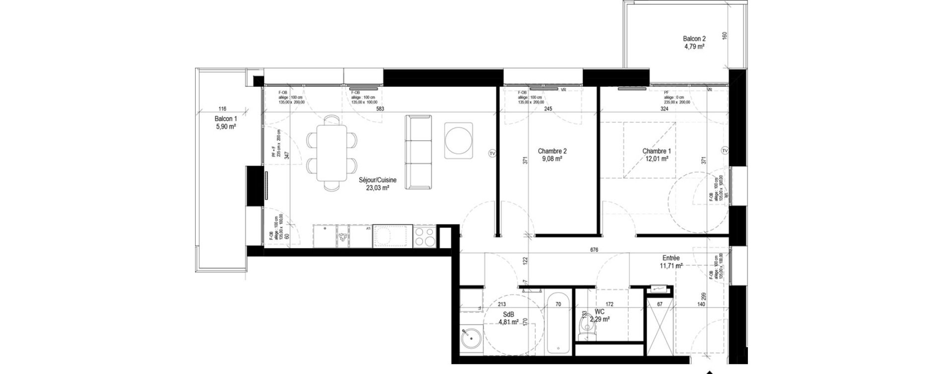 Appartement T3 de 62,93 m2 &agrave; Tourcoing Le quadrilat&egrave;re des piscines