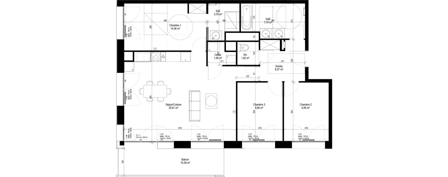 Appartement T4 de 90,77 m2 &agrave; Tourcoing Le quadrilat&egrave;re des piscines