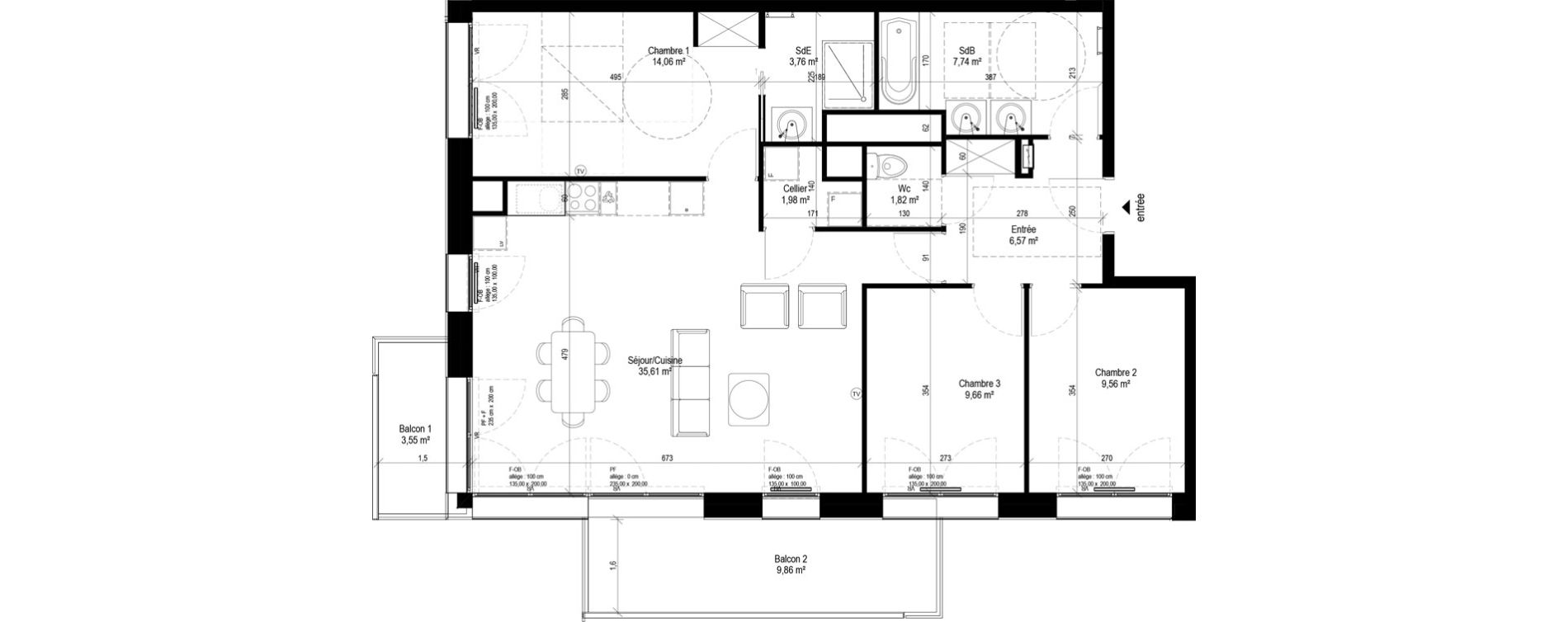 Appartement T4 de 90,77 m2 &agrave; Tourcoing Le quadrilat&egrave;re des piscines