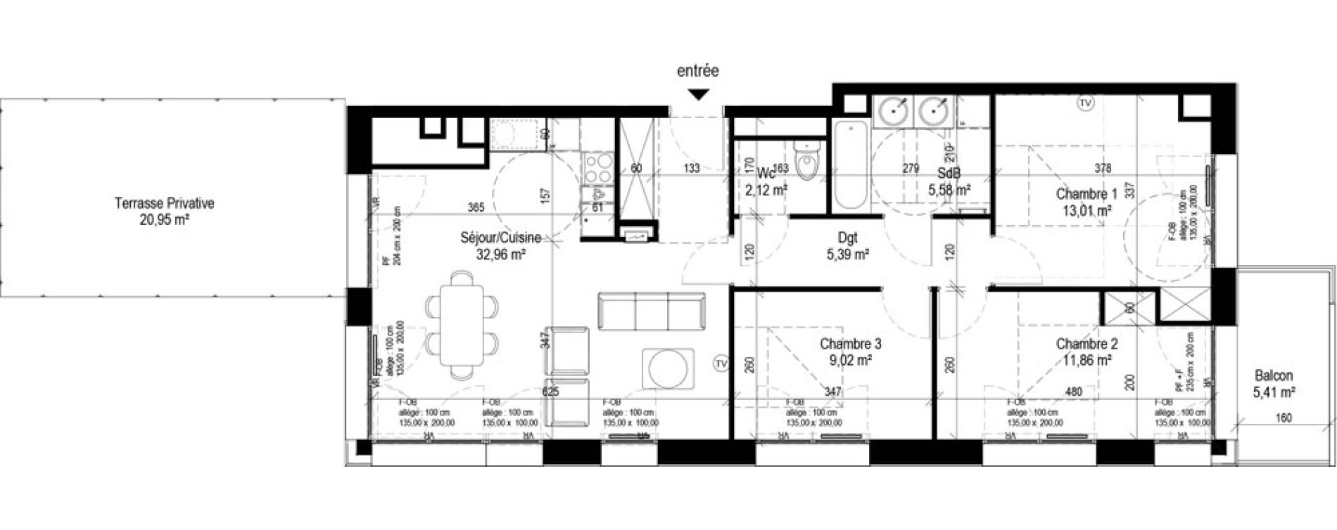 Appartement T4 de 79,94 m2 &agrave; Tourcoing Le quadrilat&egrave;re des piscines