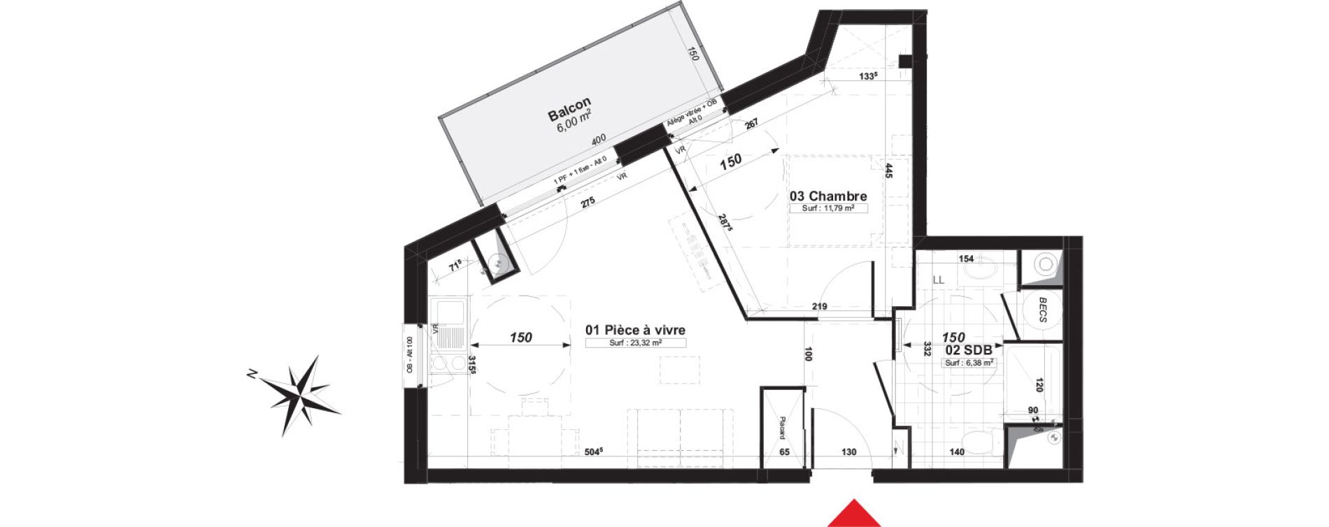 Appartement T2 de 51,66 m2 &agrave; Valenciennes Centre