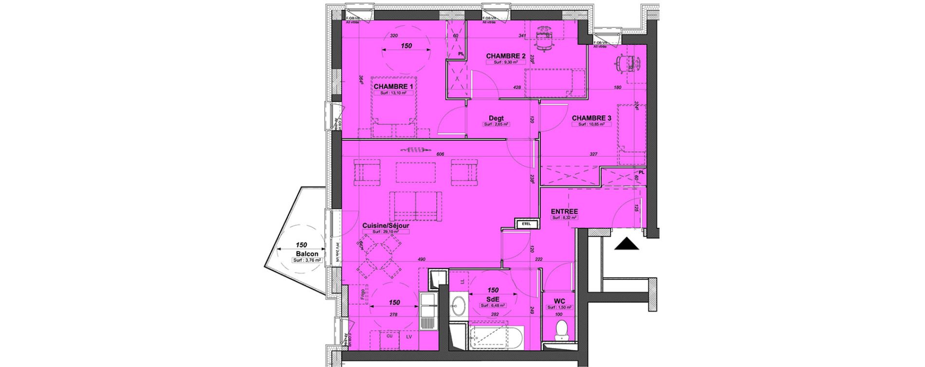Appartement T4 de 81,30 m2 &agrave; Valenciennes Centre