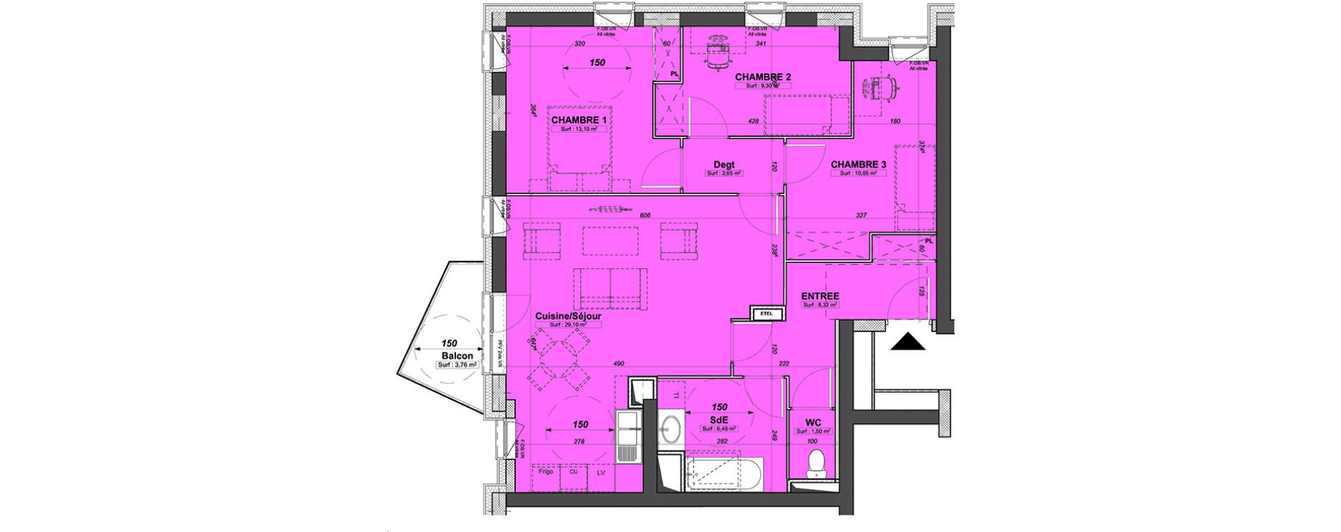 Appartement T4 de 81,30 m2 &agrave; Valenciennes Centre