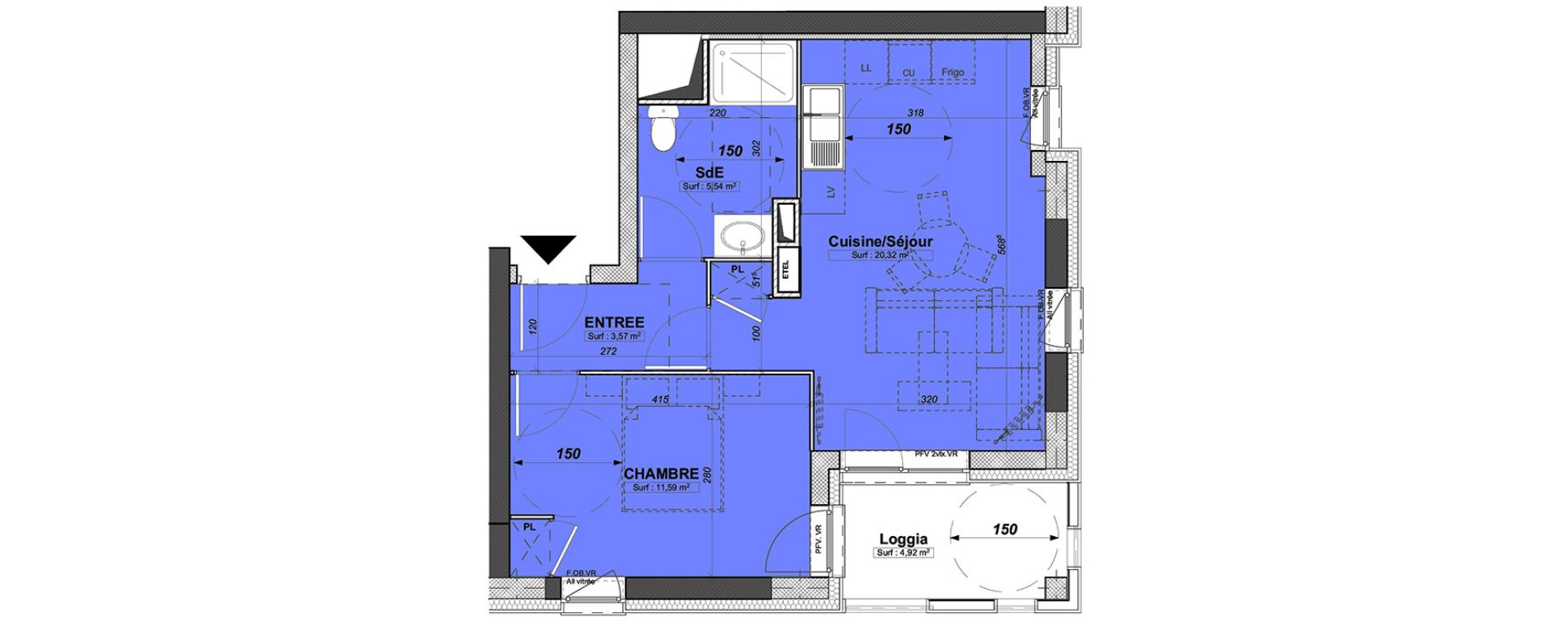 Appartement T2 de 41,02 m2 &agrave; Valenciennes Centre