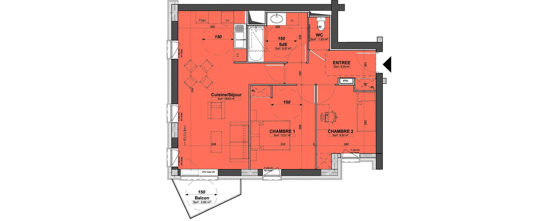 Appartement T3 de 62,15 m2 &agrave; Valenciennes Centre