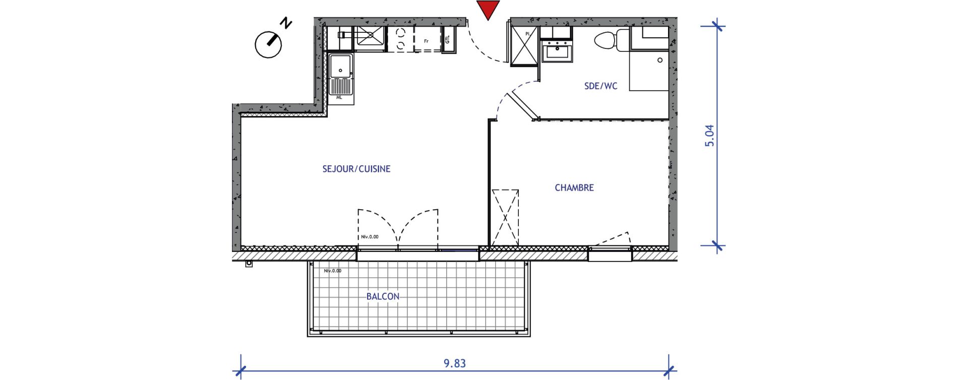 Appartement T2 de 43,14 m2 &agrave; Valenciennes Vignoble