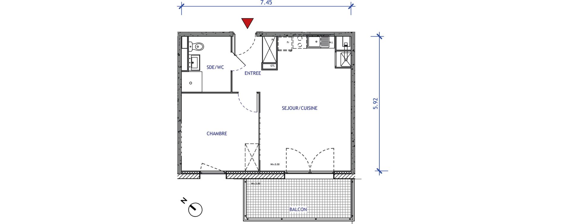 Appartement T2 de 41,88 m2 &agrave; Valenciennes Vignoble