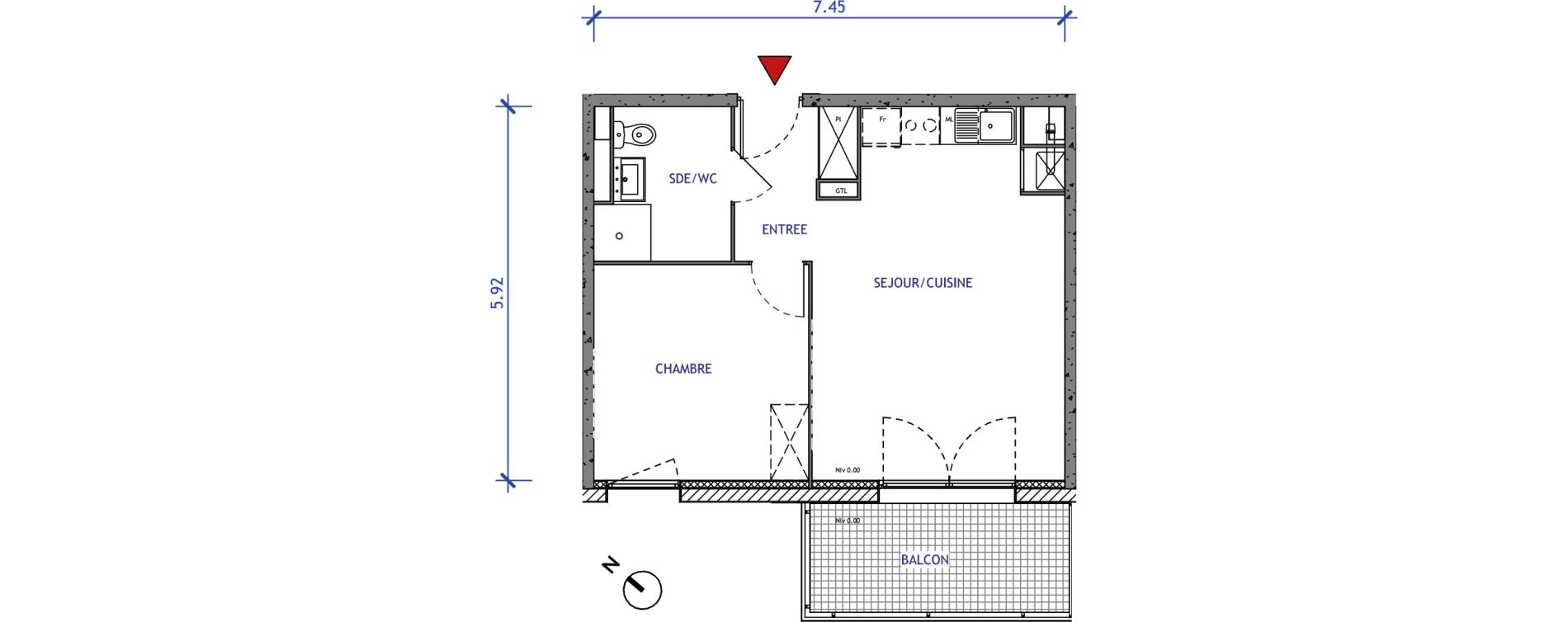 Appartement T2 de 41,88 m2 &agrave; Valenciennes Vignoble