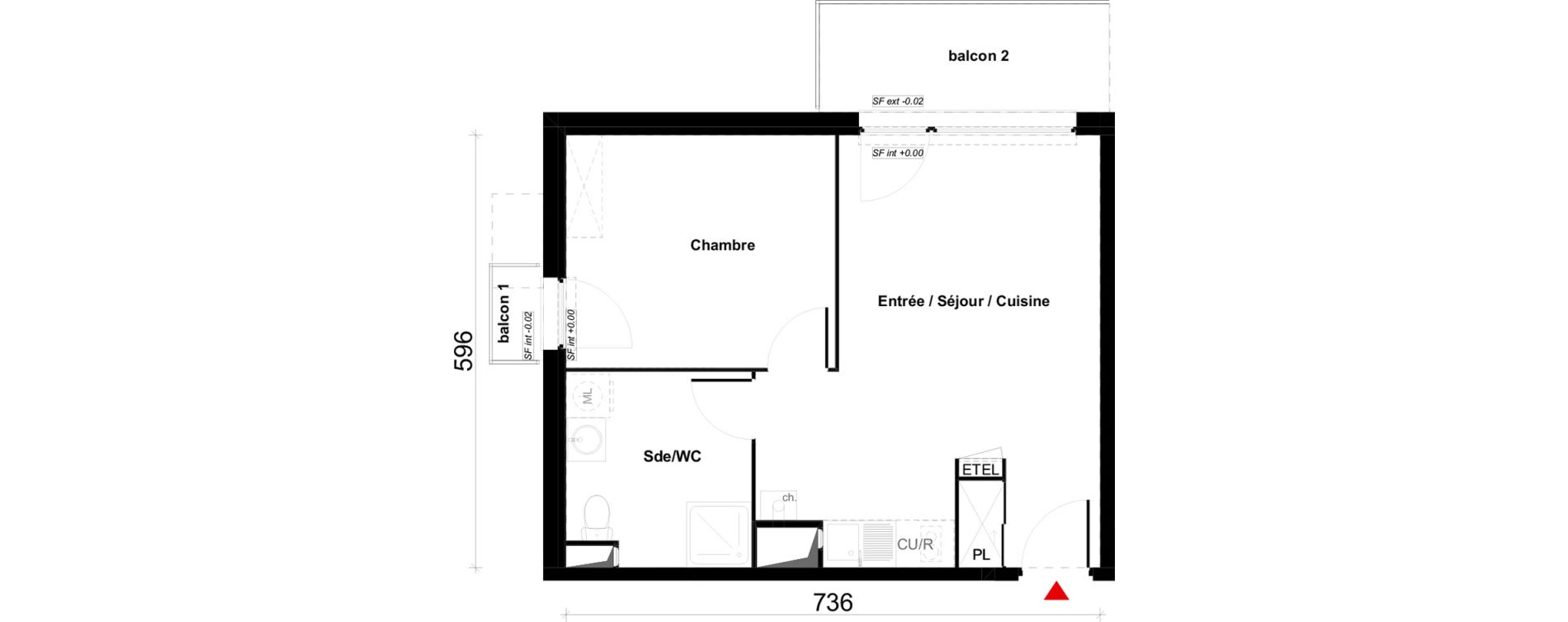 Appartement T2 de 42,24 m2 &agrave; Valenciennes Saint-michel