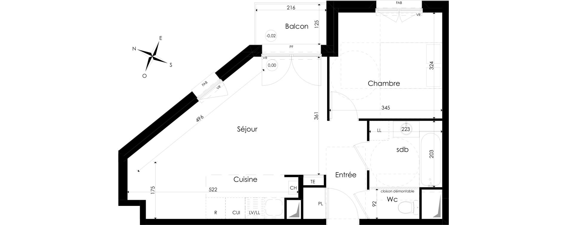 Appartement T2 de 43,57 m2 &agrave; Valenciennes Faubourg sainte-catherine