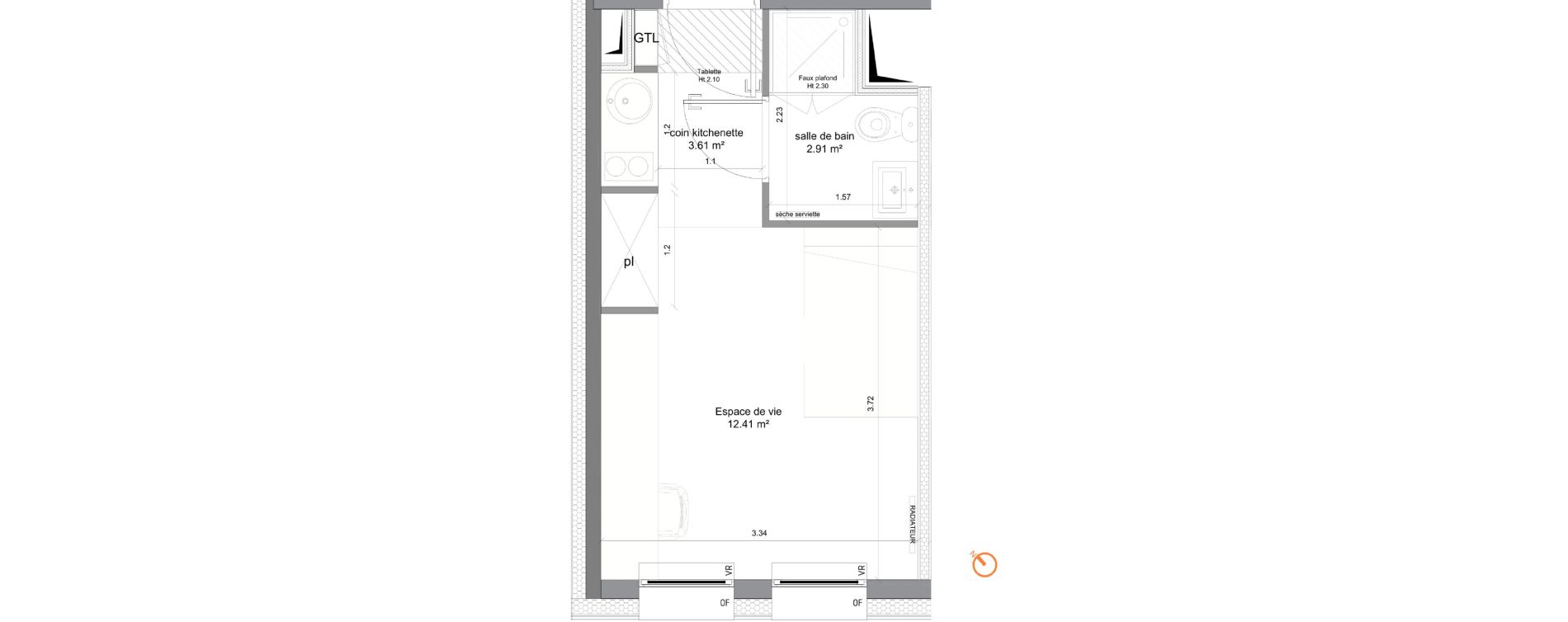 Studio meubl&eacute; de 18,93 m2 &agrave; Villeneuve-D'Ascq Sart
