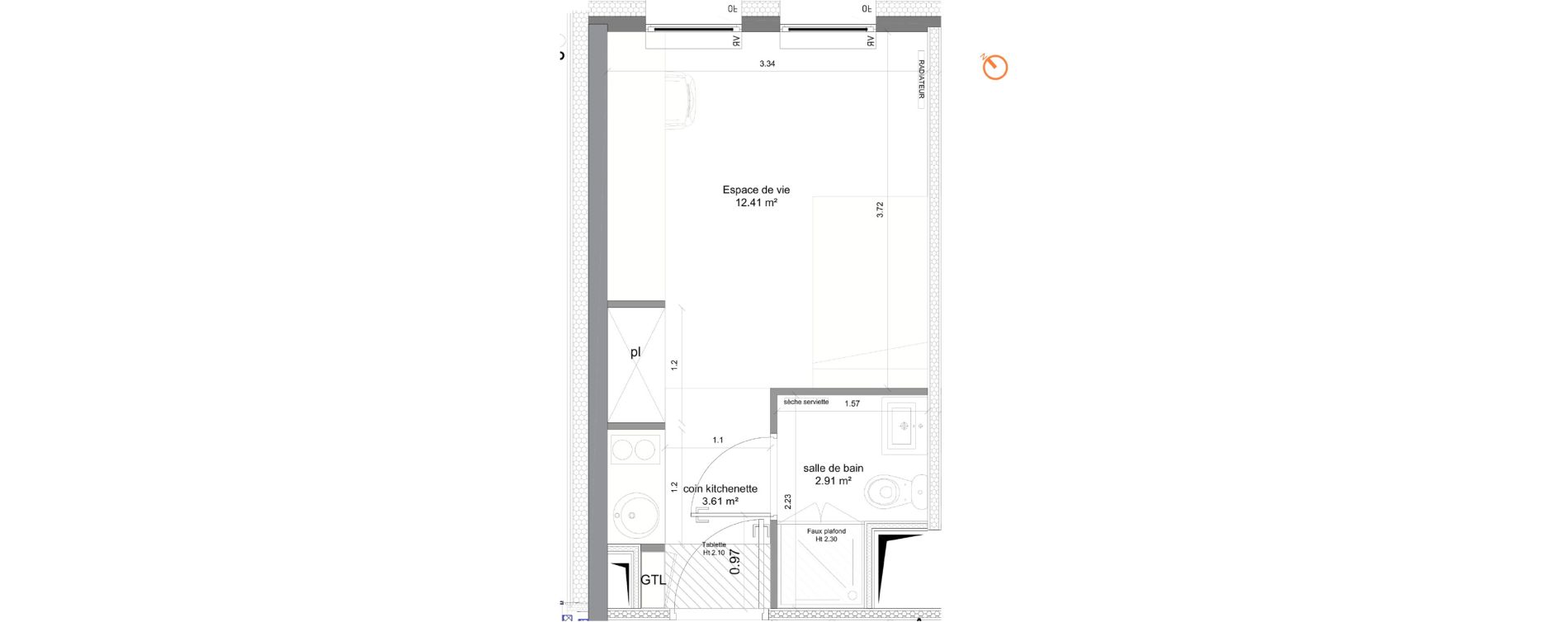 Studio de 18,93 m2 &agrave; Villeneuve-D'Ascq Sart