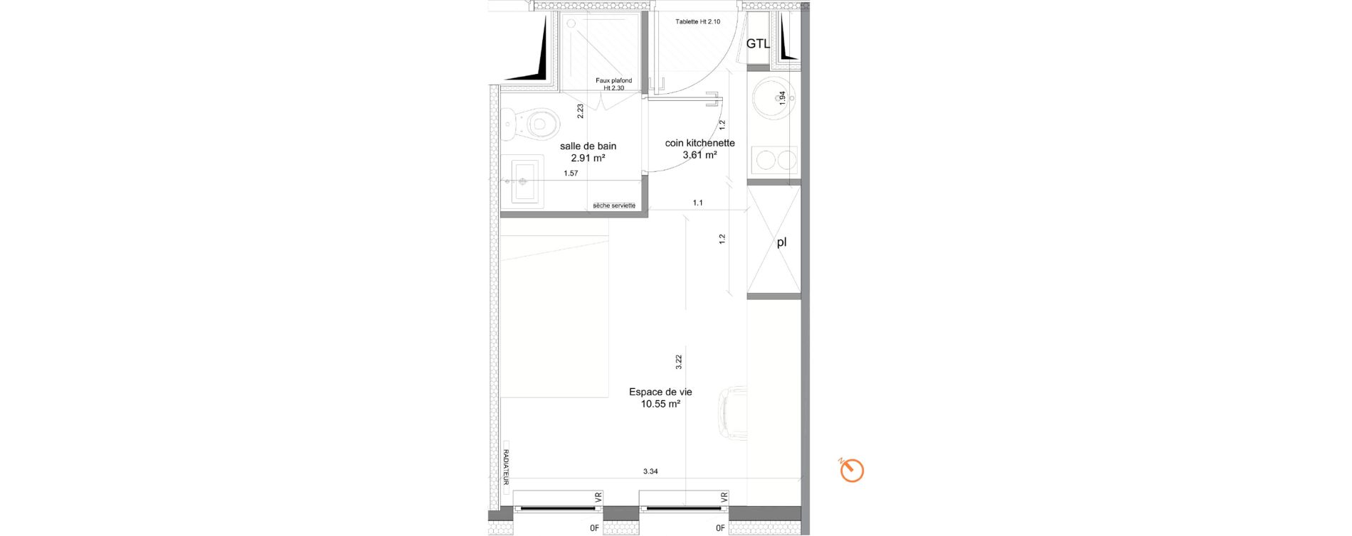Studio meubl&eacute; de 17,07 m2 &agrave; Villeneuve-D'Ascq Sart