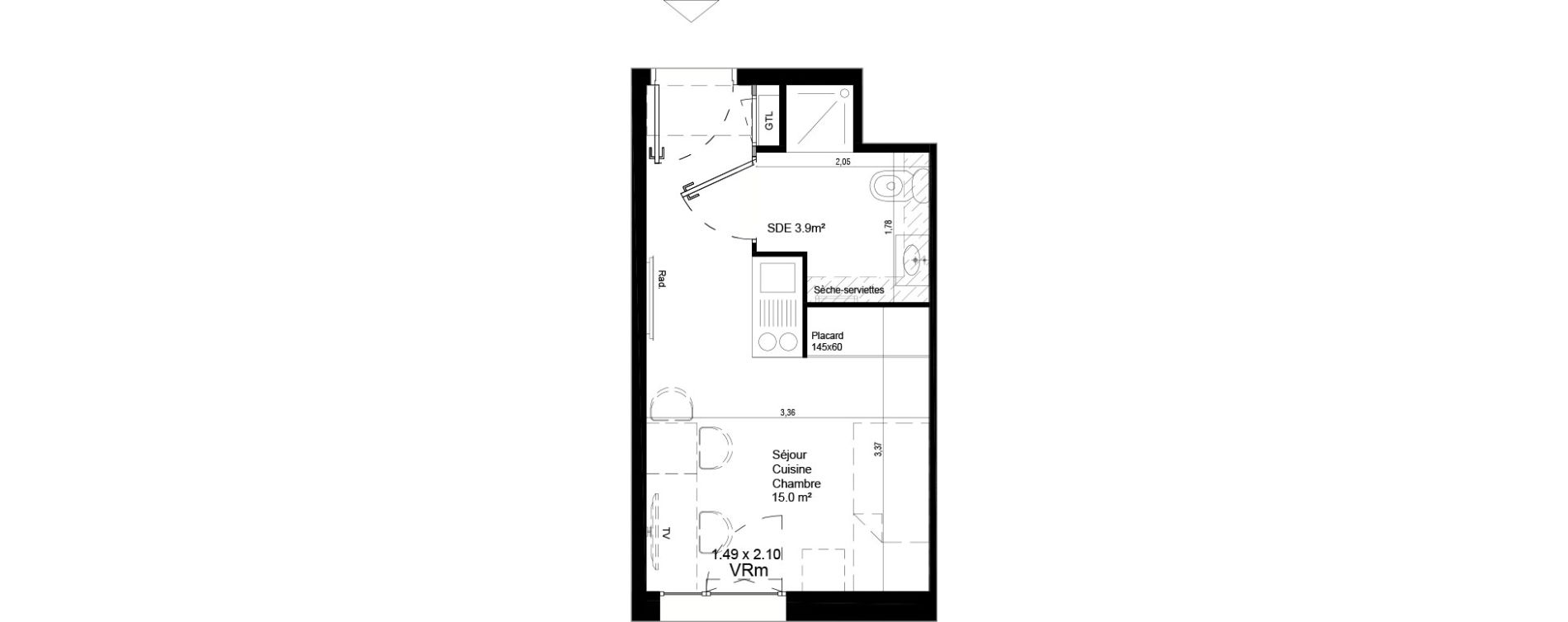 Appartement T1 de 18,90 m2 &agrave; Villeneuve-D'Ascq Pont de bois