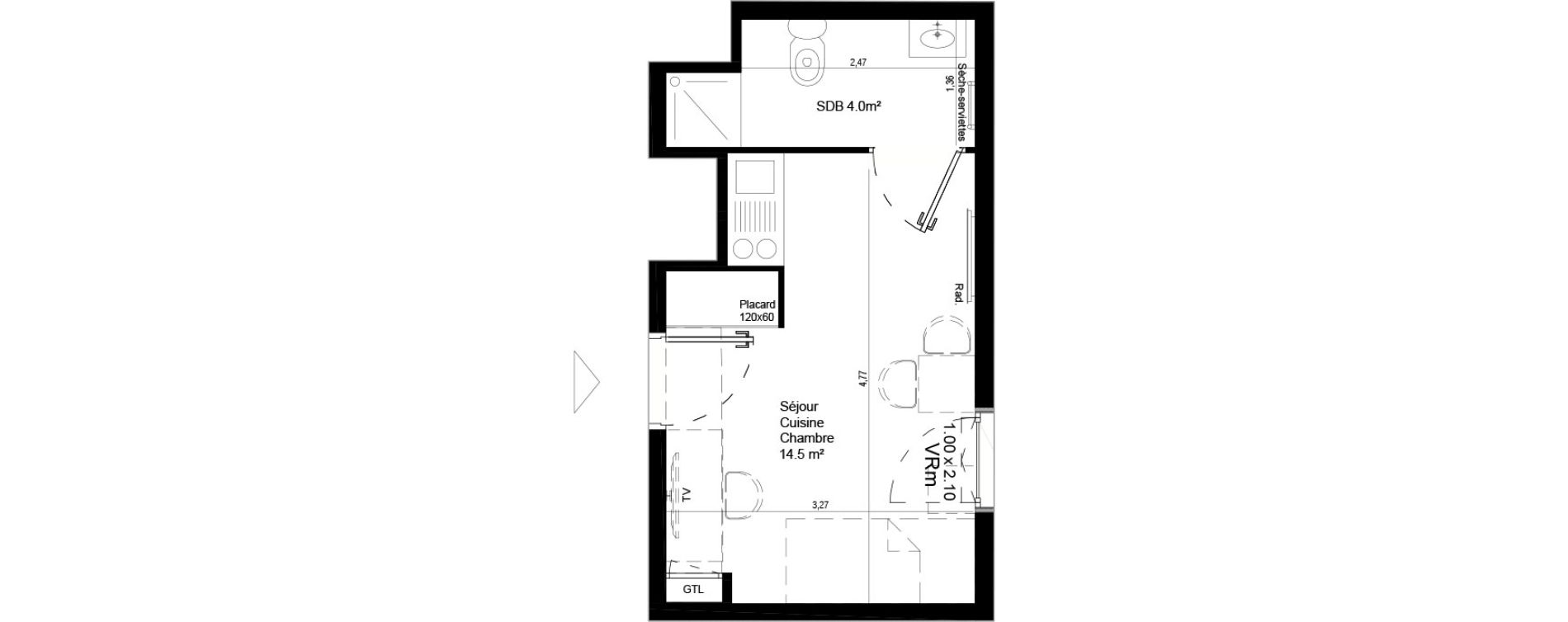 Appartement T1 de 18,50 m2 &agrave; Villeneuve-D'Ascq Pont de bois