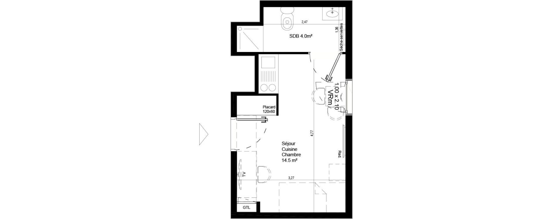 Appartement T1 meubl&eacute; de 18,50 m2 &agrave; Villeneuve-D'Ascq Pont de bois