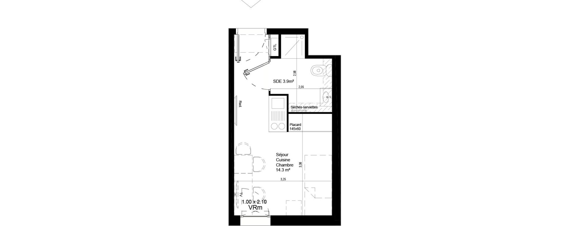 Appartement T1 de 18,20 m2 &agrave; Villeneuve-D'Ascq Pont de bois