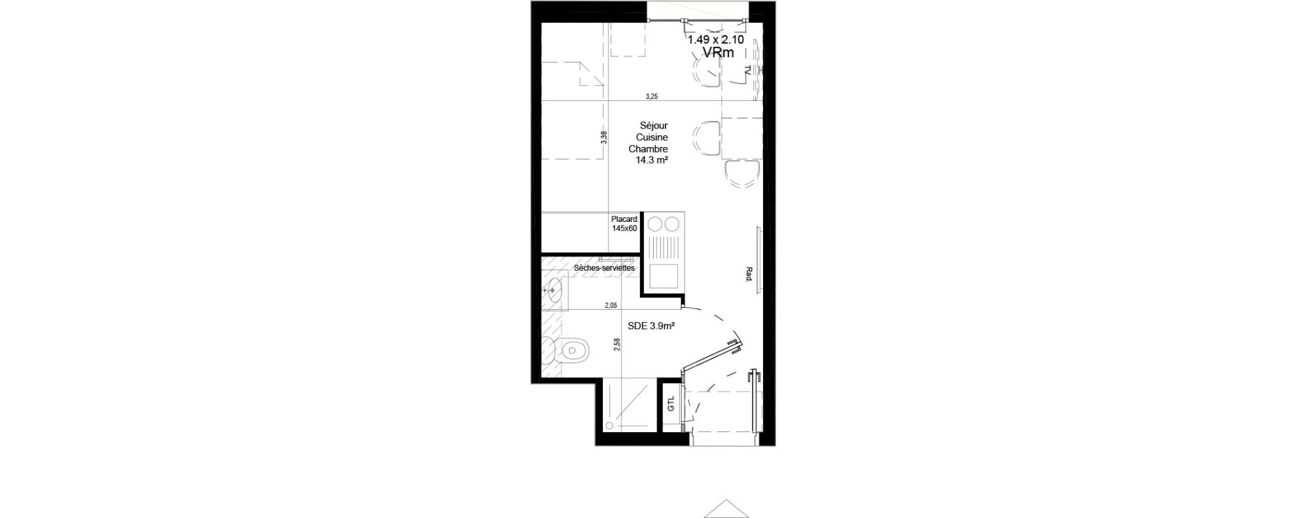 Appartement T1 meubl&eacute; de 18,20 m2 &agrave; Villeneuve-D'Ascq Pont de bois